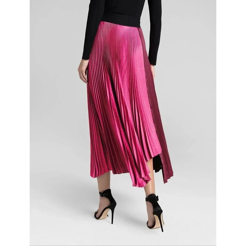 A.L.C. Grainger Pleated Midi Skirt Pink Burgundy Colorblock 2